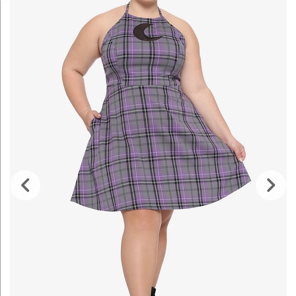 Purple Plaid Moon Cutout Halter Dress Plus Size 2X